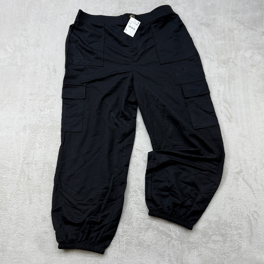 Anthropologie Bobeau Womens Cargo Jogger Pants XL Black Elastic Waist Utility